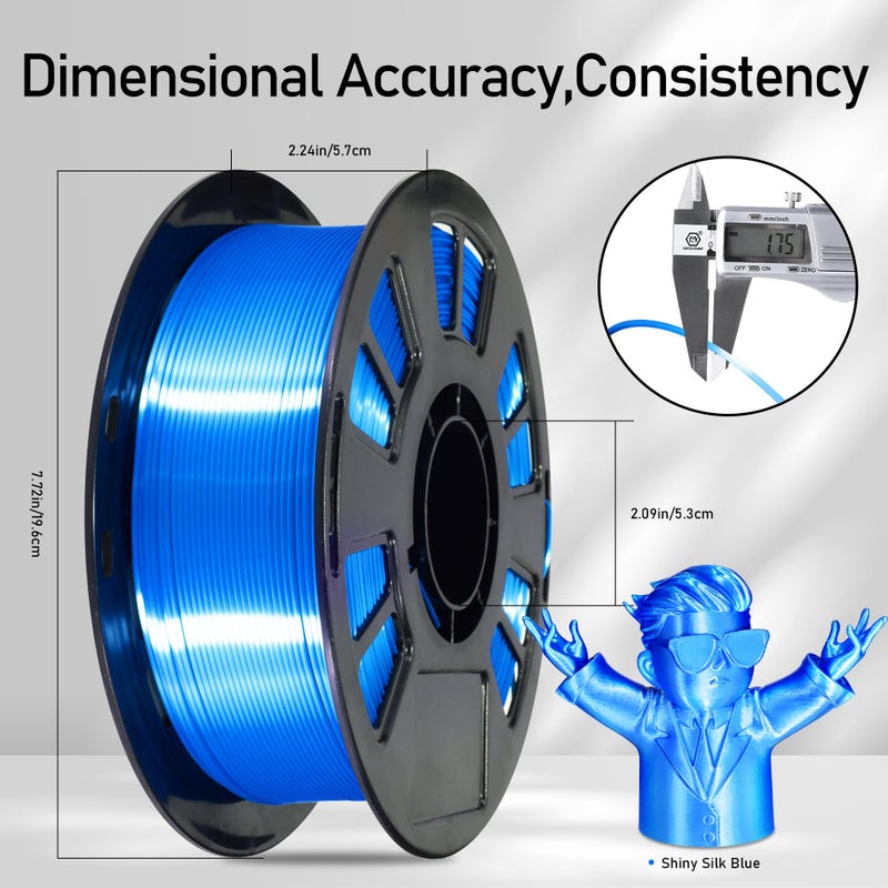 DO3D Silk Blue PLA Satin Shiny 3D Printer Filament, 1.75mm Diameter 1kg Spool 2.2lbs for FDM 3D Printers - Image 3